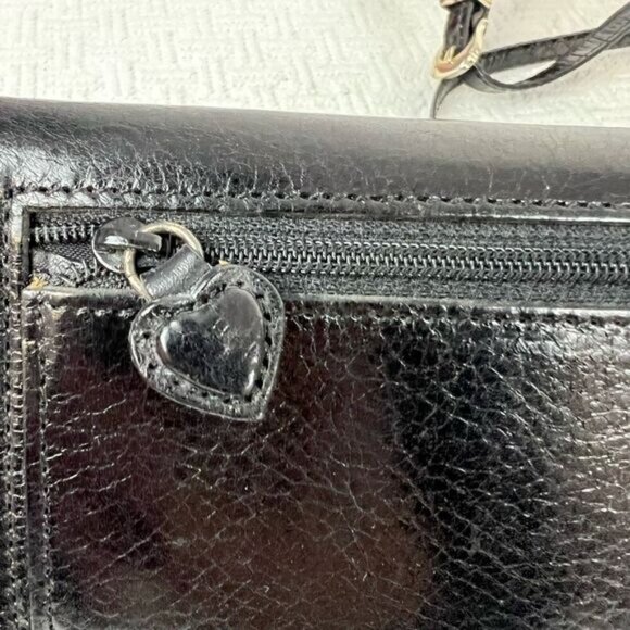 Vintage Brighton Black Crossbody Wallet Card Holder Bag Purse Leather Travel - Picture 2 of 16
